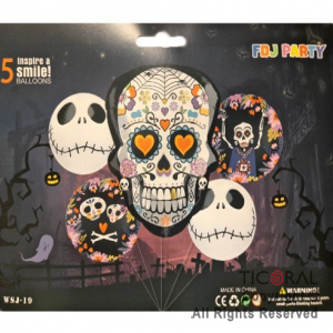 SET DE GLOBOS METALIZADO CALAVERA 5 UNIDADES 